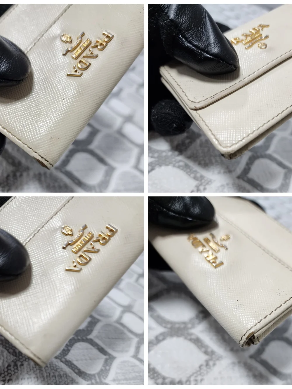 PRADA Nano Saffiano Leather Card Holder/Wallet Off-White
